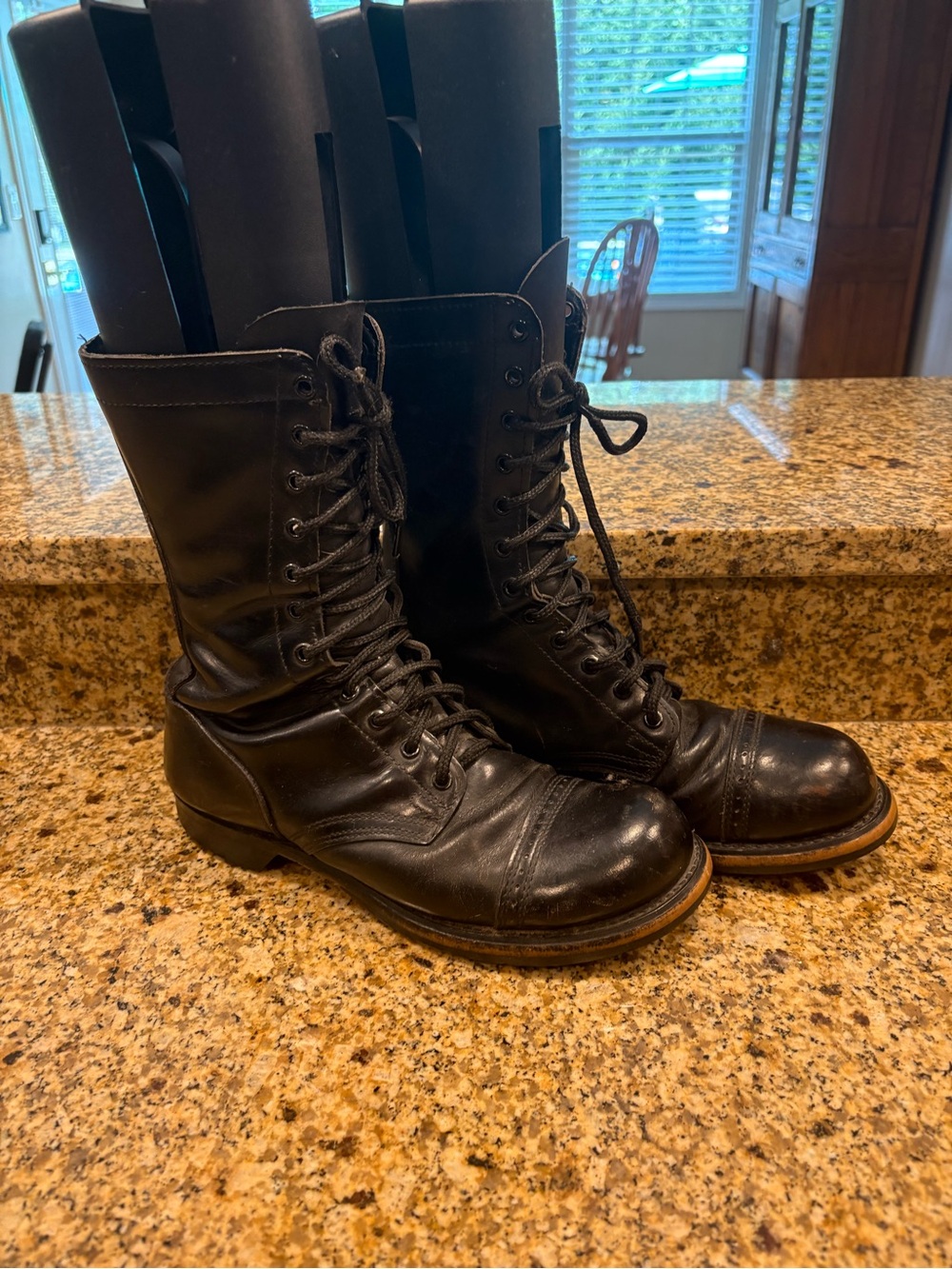DOUBLE H Brand Jump Combat Black Leather Vintage Mens Military Boots Sz 8 SMOKE
